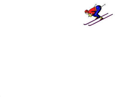 animated skier skiing down page.jumping over chalet when necessary.